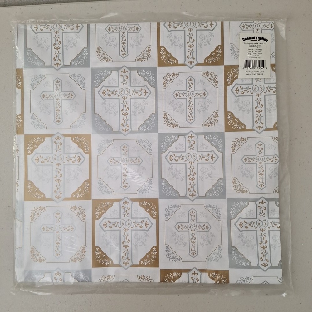 Vintage NEW Inspirational Cross Gift Wrapping Paper Made In USA - Picture 2 of 8